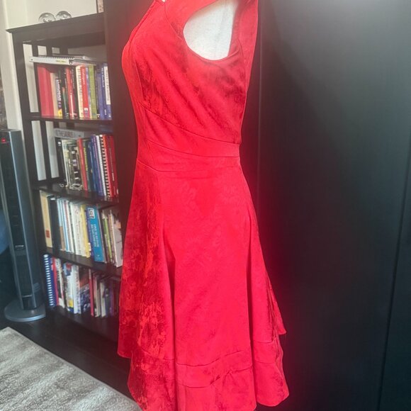 Zac Posen Red Jacquard Fit & Flare Dress Women’s 10 Cap Sleeve Elegant - Picture 5 of 9